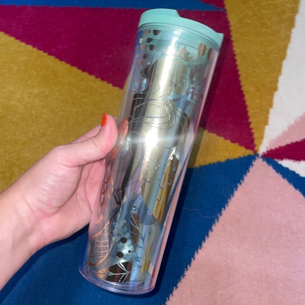 Starbucks 2020 Gold Mermaid Siren Clear Acrylic Cold Cup Tumbler 16oz